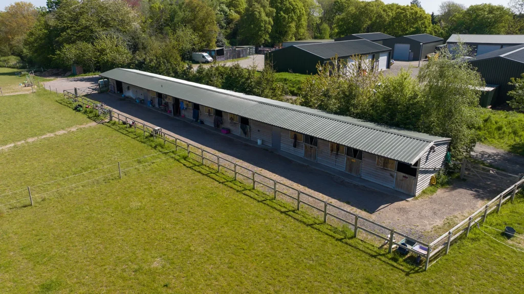 Aerial shot of the stables at TGF Storage. Offering DIY Livery